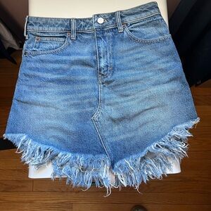 We The Free Distressed Light Blue Denim Mini Skirt